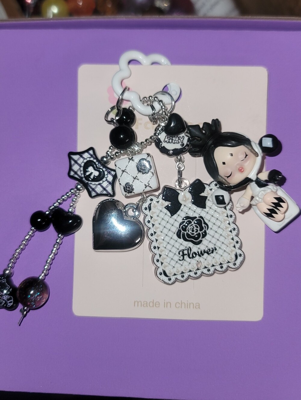 NWT- Custom SP Black & White Cute Charm Keychain/Bag Charm or Cell Phone Charm